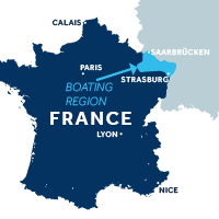 Map showing where the Alsace boating region is in France