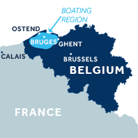 Map showing where the Flanders boating region is in Belgium